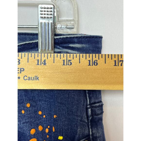 Makobi Men’s 32x32 Blue Cape Biker Jeans Paint Splash Dark Wash Denim M1783 - Picture 6 of 11